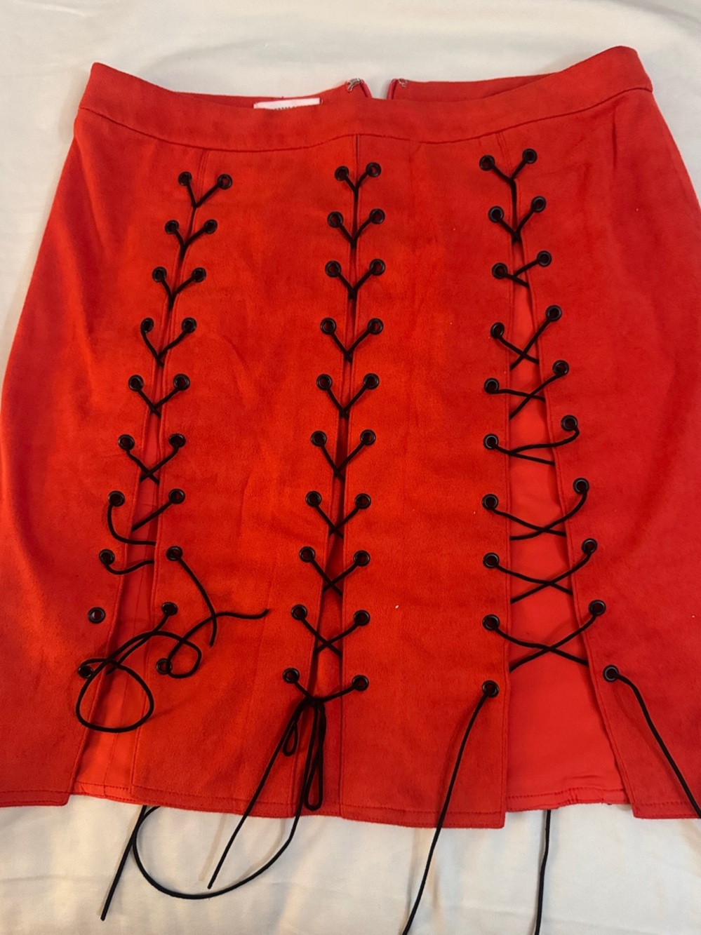 Orange/Red Mini Skirt with Black Lace-Up Details